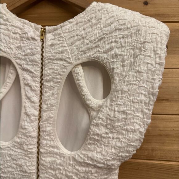 Sabina Musayev Sz Medium Bamboo Mini Dress Crinkle Cut Out Shoulder Pads Bridal - Picture 12 of 15